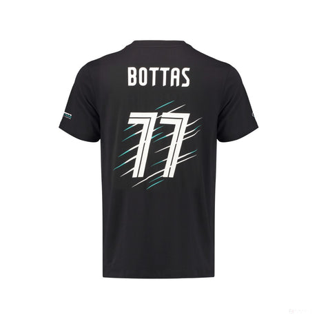 Mercedes T 恤, Bottas Valtteri 77, 黑色, 2018