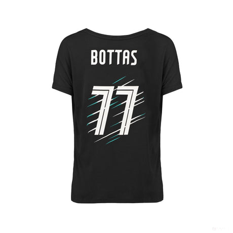 Mercedes 女式 T 恤，Bottas Valtteri 77，黑色，2018