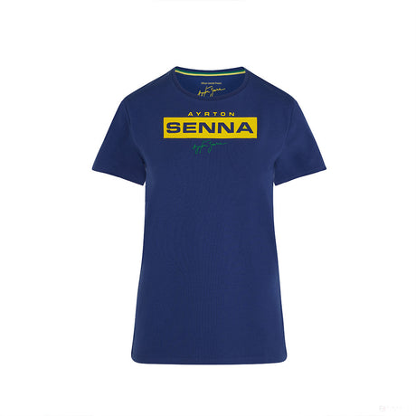 Ayrton Senna 女式 T 恤, 标志, 蓝色, 2021 - FansBRANDS®