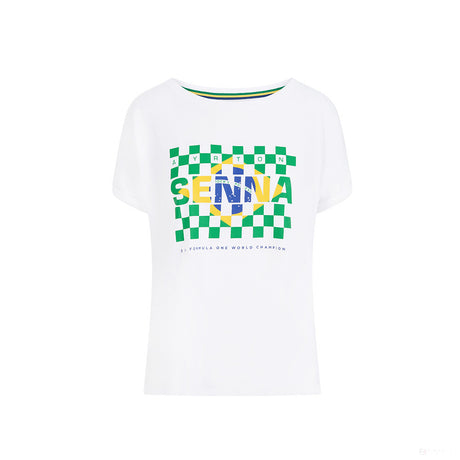 Ayrton Senna 女装 T衬衫，巴西国旗，白色，2021 年埃尔顿塞纳 - FansBRANDS®