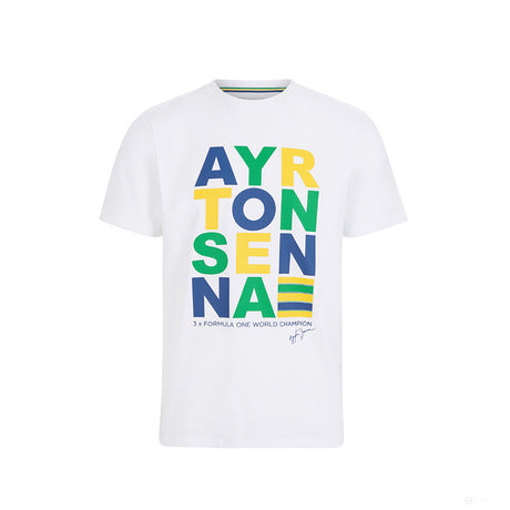 Ayrton Senna T 恤，条纹图案，白色，2021 - FansBRANDS®