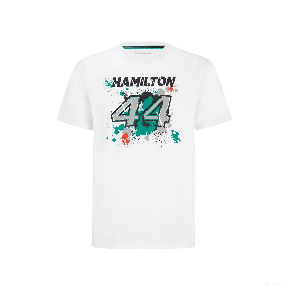 Mercedes Lewis Hamilton T 恤，LEWIS #44，白色，2022 - FansBRANDS®