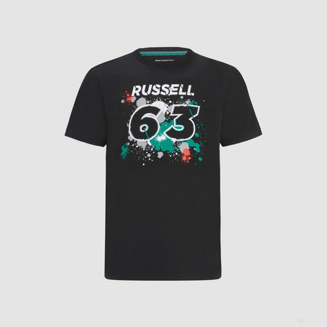 Mercedes George Russell T 恤，GEORGE #63，黑色，2022 - FansBRANDS®
