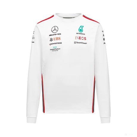 梅赛德斯车队，男士长袖司机T恤，白色，2023年 - FansBRANDS®